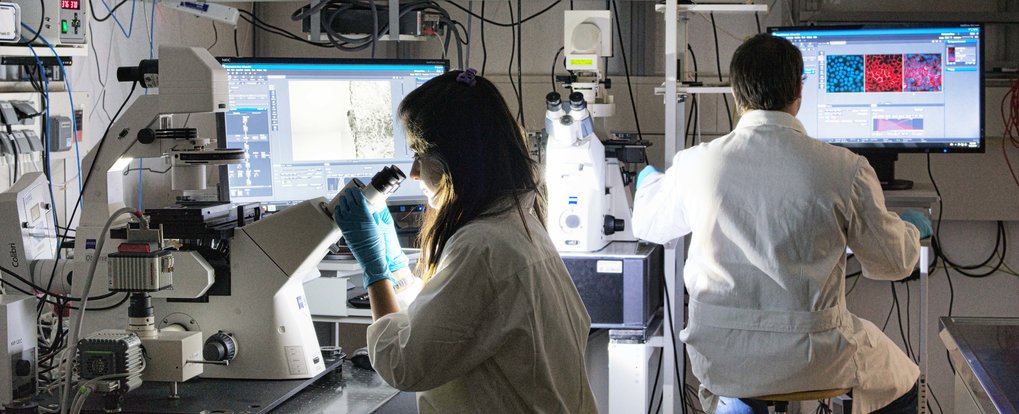 researcher wearing lab cots working in the lab
