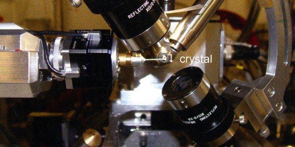 The XSPECTRA microspectrophotometer installed at the protein crystallography X10SA beamline at the swiss light source, Villigen, Switzerland. The optical axis and the synchrotron beam axis intersect within a 20 µm spot on which the crystal is center